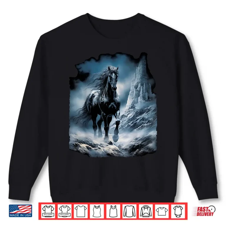Sweatshirt Beautiful black Horse running through the snow Shirt