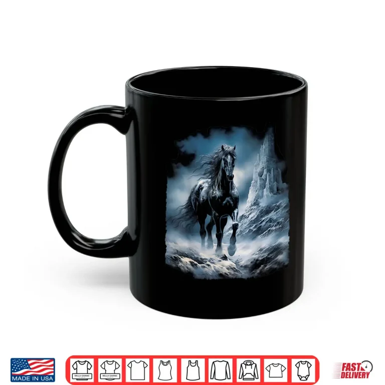 Mug Beautiful black Horse running through the snow Shirt