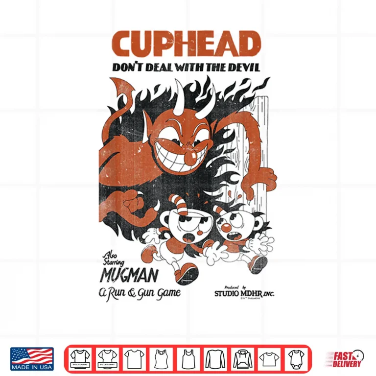 Design Cuphead Mugman Running From The Devil Graphic Shirt