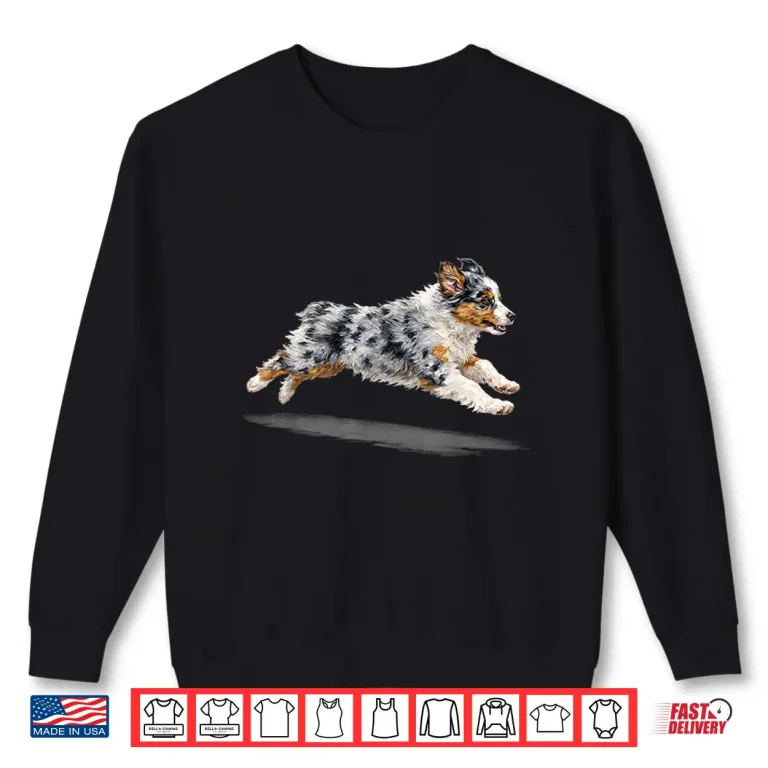 Sweatshirt Retro Cute Running Dog Art Australian Shepherd Running Shirt