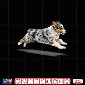 Design Retro Cute Running Dog Art Australian Shepherd Running Shirt