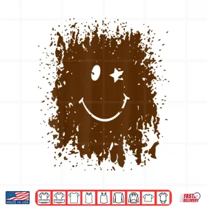 Design Funny Splash Mud Splatter Happy Smile Face Run Forest Gump Shirt