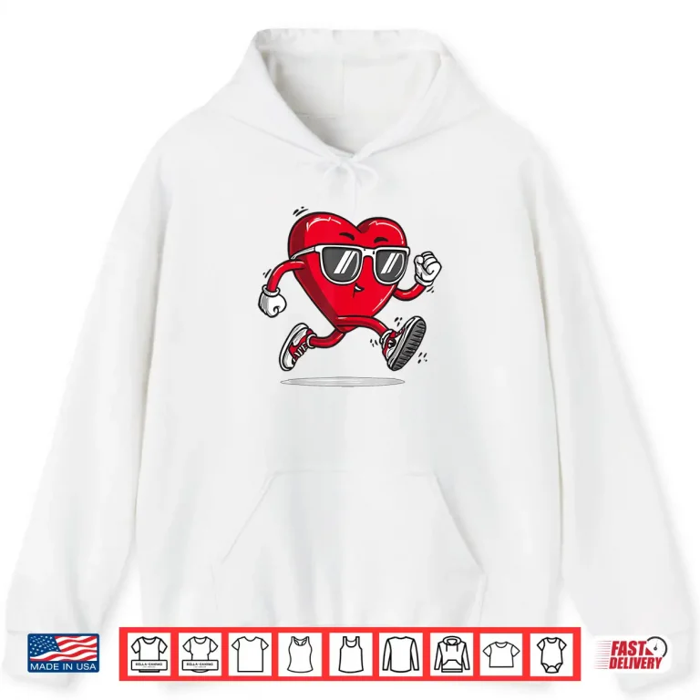 Hoodie Runner Heart Marathon Running Valentines Day Sunglasses Shirt