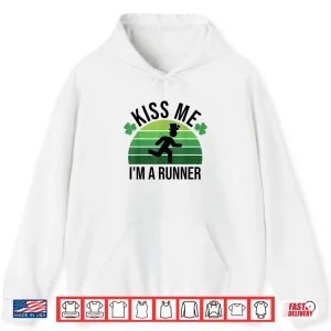 Hoodie Kiss Me Im A Runner Retro Marathon Running St Patricks Day Shirt