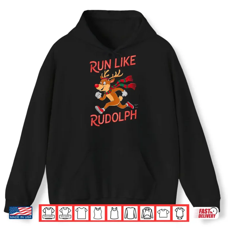 Hoodie Reindeer Rudolph Christmas Running Runner Costume Marathon Shirt