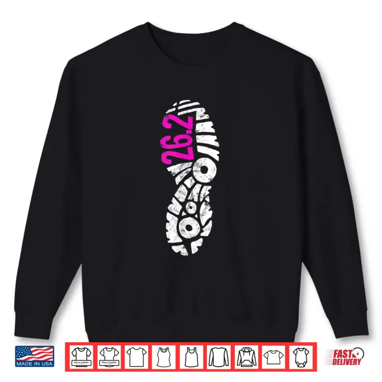 Sweatshirt Womens Pink 26.2 Marathon Runner Footprint Shirt