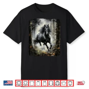 Beautiful Black Horse Running Through The Forest By Night Shirt