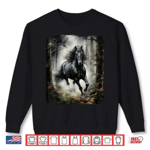 Sweatshirt Beautiful black Horse running through the forest by night Shirt