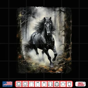 Design Beautiful black Horse running through the forest by night Shirt