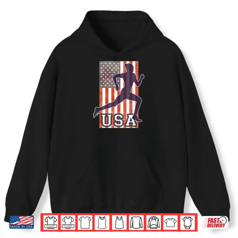 Hoodie USA Women Running Track Field Team American Flag Runner Shirt