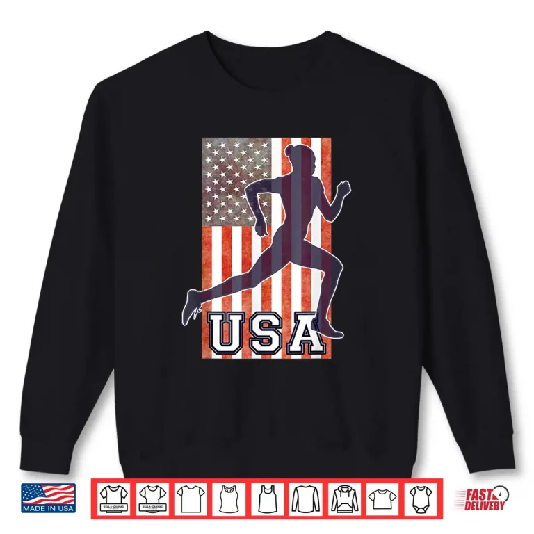Sweatshirt USA Women Running Track Field Team American Flag Runner Shirt