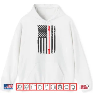 Hoodie US American Flag Fitness Gym Barbell Powerlifting Patriotic Shirt