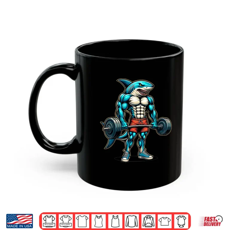 Mug Funny Cool Shark Weightlifting Bodybuilder Muscle Fitness Shirt