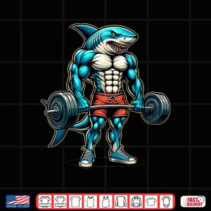 Design Funny Cool Shark Weightlifting Bodybuilder Muscle Fitness Shirt