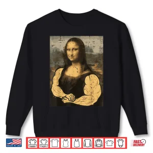 Sweatshirt Gym Mona Lisa Muscle Fun Workout Fitness Bodybuilding Women Shirt