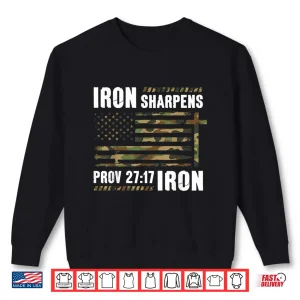 Sweatshirt Iron Sharpens Iron Bible Camo Us Flag Christian Gym Workout Shirt