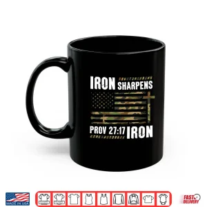 Mug Iron Sharpens Iron Bible Camo Us Flag Christian Gym Workout Shirt