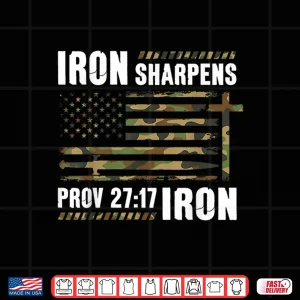 Design Iron Sharpens Iron Bible Camo Us Flag Christian Gym Workout Shirt