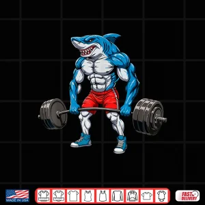 Design Muscle Funny Shark Deadlifter Powerlifter Weightlifting Shirt
