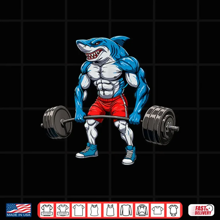 Design Muscle Funny Shark Deadlifter Powerlifter Weightlifting Shirt