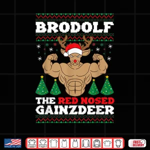 Design Brodolf Funny Christmas Buff Reindeer Gym Bodybuilding Xmas Shirt