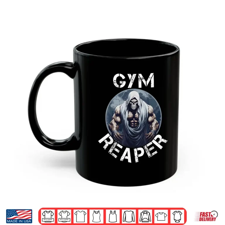 Mug Gym Reaper Fitness Halloween Skeleton Workout Bodybuilding Shirt