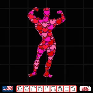 Design Bodybuilding Pink Red Heart Valentines Day Bodybuilder Shirt