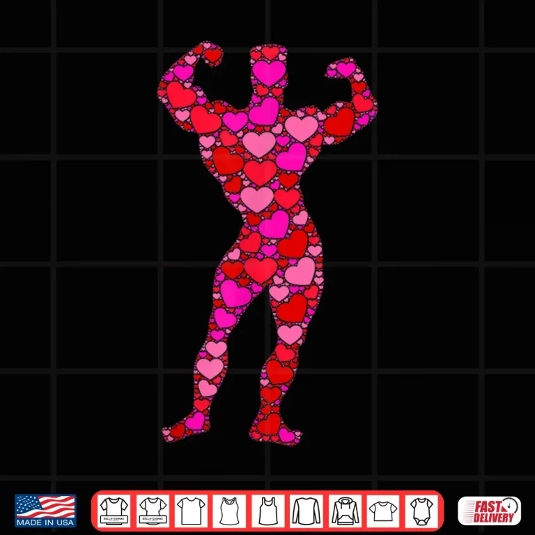 Design Bodybuilding Pink Red Heart Valentines Day Bodybuilder Shirt