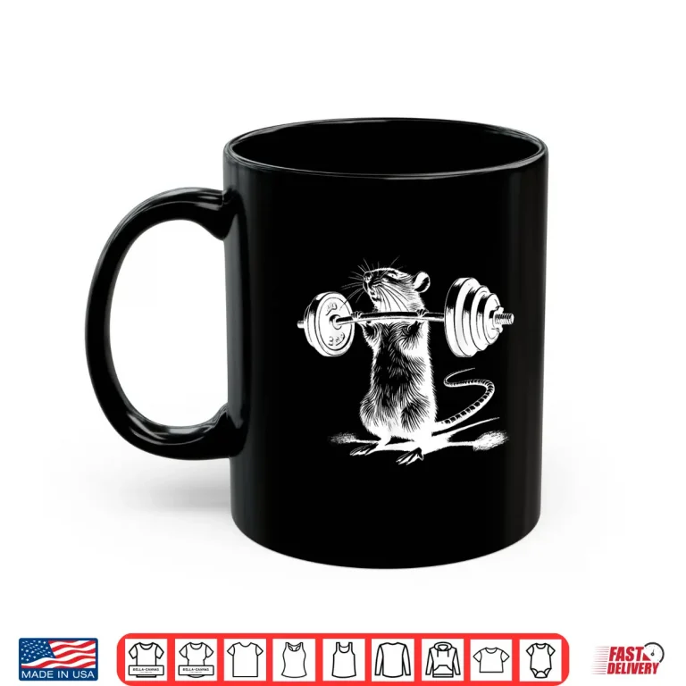 Mug Gym Rat Fitness Bodybuilding Workout Weight Lifting Retro Shirt