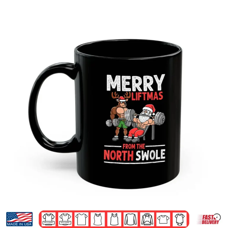 Mug Merry Liftmas Muscle Santa Weightlifting Christmas Graphic Shirt