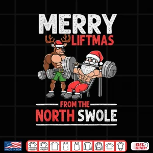 Design Merry Liftmas Muscle Santa Weightlifting Christmas Graphic Shirt