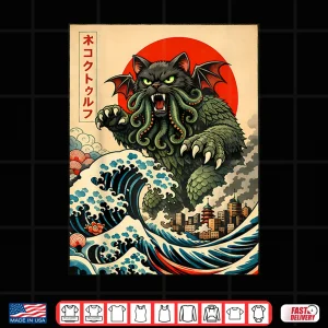 Design Cthulu Catzilla Tokyo Monster Cat Japanese Art Design Shirt