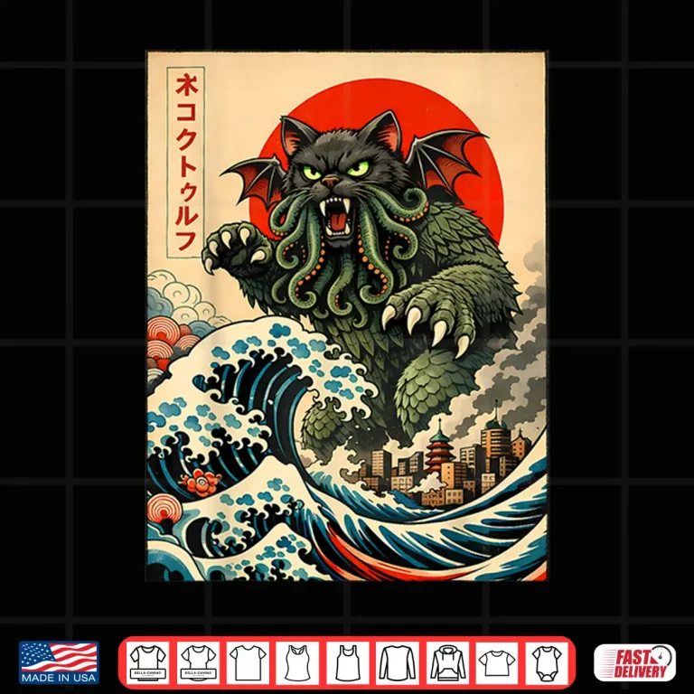 Design Cthulu Catzilla Tokyo Monster Cat Japanese Art Design Shirt