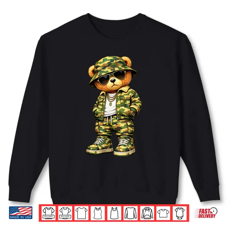 Sweatshirt Camo Hip Hop Teddy Bear Camouflage Gangsta Cool Streetwear Shirt