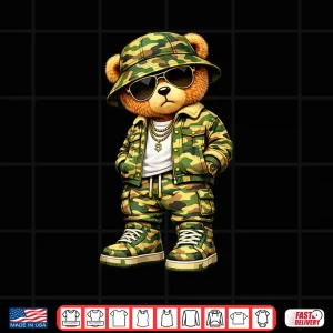 Design Camo Hip Hop Teddy Bear Camouflage Gangsta Cool Streetwear Shirt