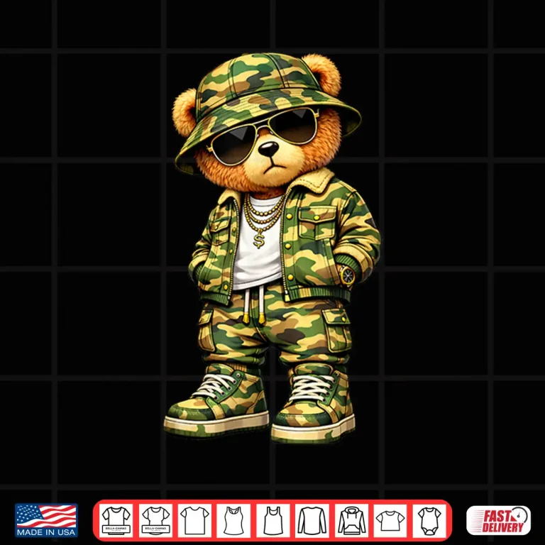 Design Camo Hip Hop Teddy Bear Camouflage Gangsta Cool Streetwear Shirt