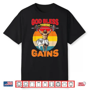 God Bless These Gains Muscle Bodybuilding Spiritual Graphic Shirt