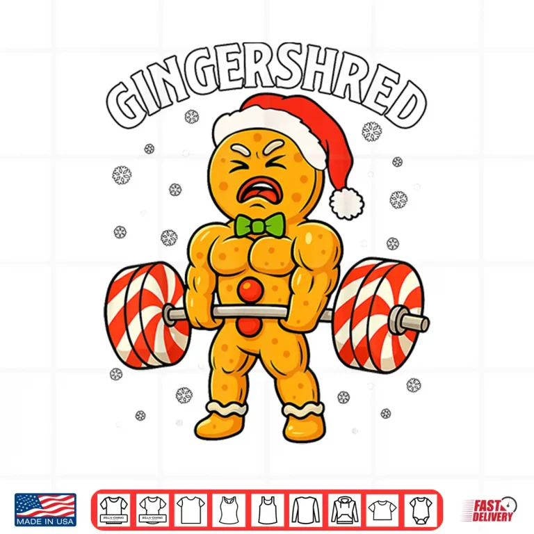 Design Gingershred Gingerbread Man Gym Bodybuilding Christmas Humor Funny Shirt