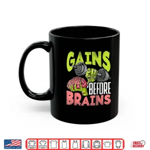 Mug Halloween Workout Zombie Weightlifting Gains Before Brains Shirt