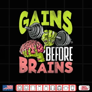 Design Halloween Workout Zombie Weightlifting Gains Before Brains Shirt