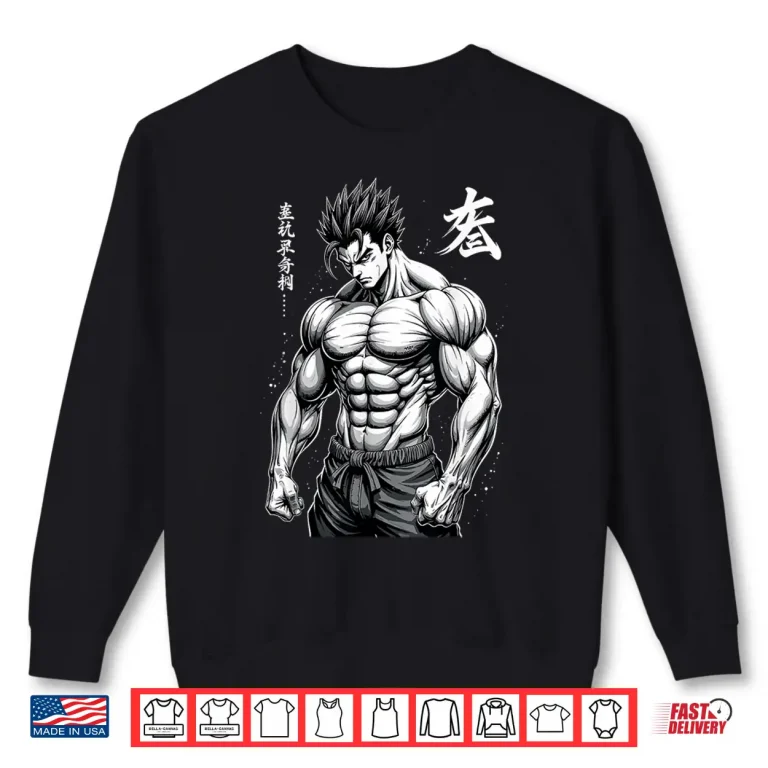 Sweatshirt Powerlifter Japanese Anime Style Muscle Bodybuilder Gym Shirt
