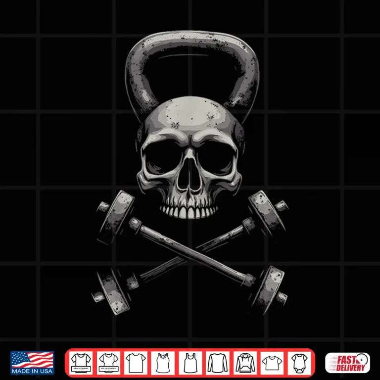 Design Skull Barbell And Kettlebell Weightlifting Gym Powerlifter Shirt