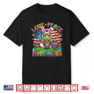 Patriotic Retro Easter Frog Bunny Ears Love Peace Hoppiness Shirt