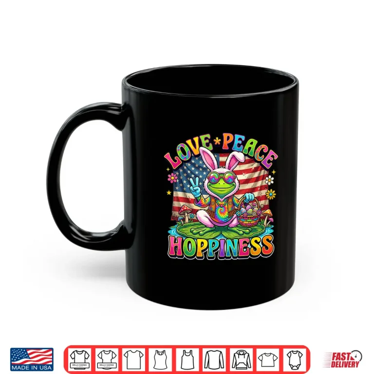 Mug Patriotic Retro Easter Frog Bunny Ears Love Peace Hoppiness Shirt