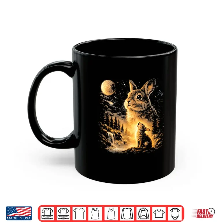 Mug Bunny Howling to The Moon Vintage 90s Animal Easter Day Shirt