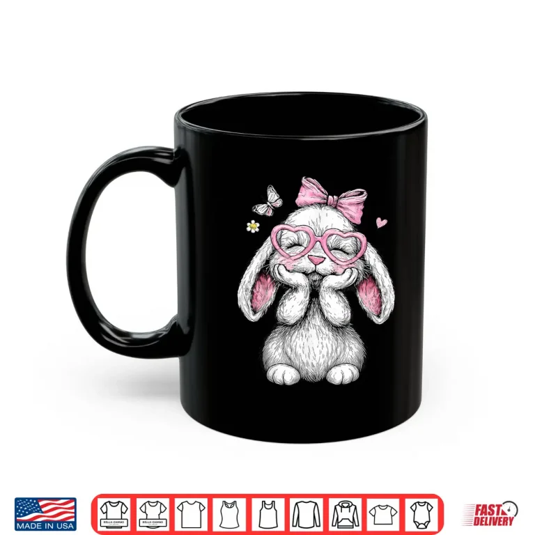Mug Girls Easter Cute Bunny Face Pink Easter Kids Toddler Girls Shirt
