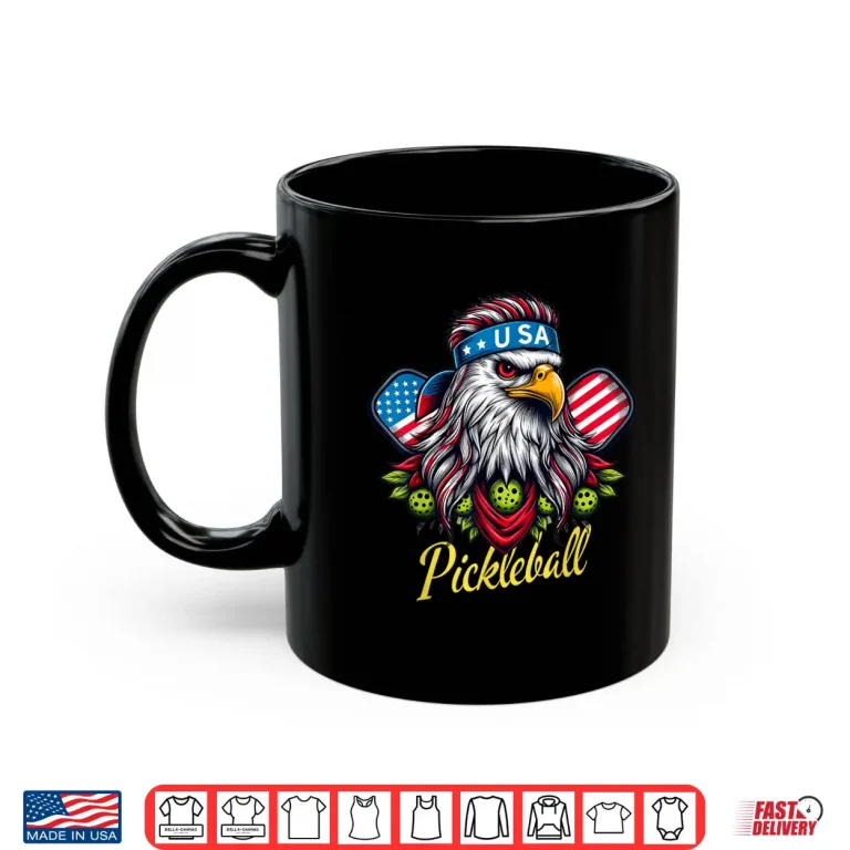 Mug Eagle Mullet Pickleball Fourth Of July USA Flag Patriotic Shirt