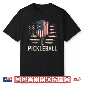 Us Flag Pickleball Player Retro Paddleball Patriotic Shirt