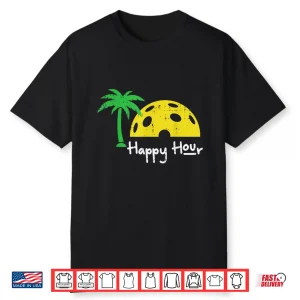 Happy Hour Palm Tree Pickleball Professional Graphic Design Shirt
