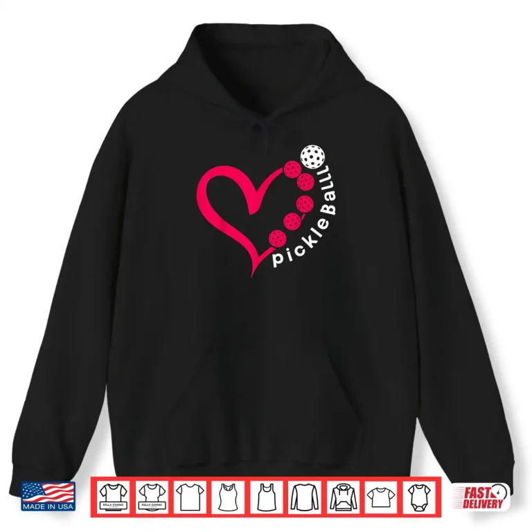 Hoodie Heart Design Pickleball Valentines Day Lover Graphic Shirt